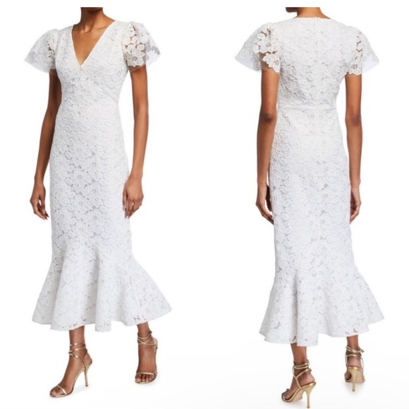 NEW SHOSHANNA MIDNIGHT CEREZA LACE MIDI MERMAID COCKTAIL DRESS - Picture 4 of 16